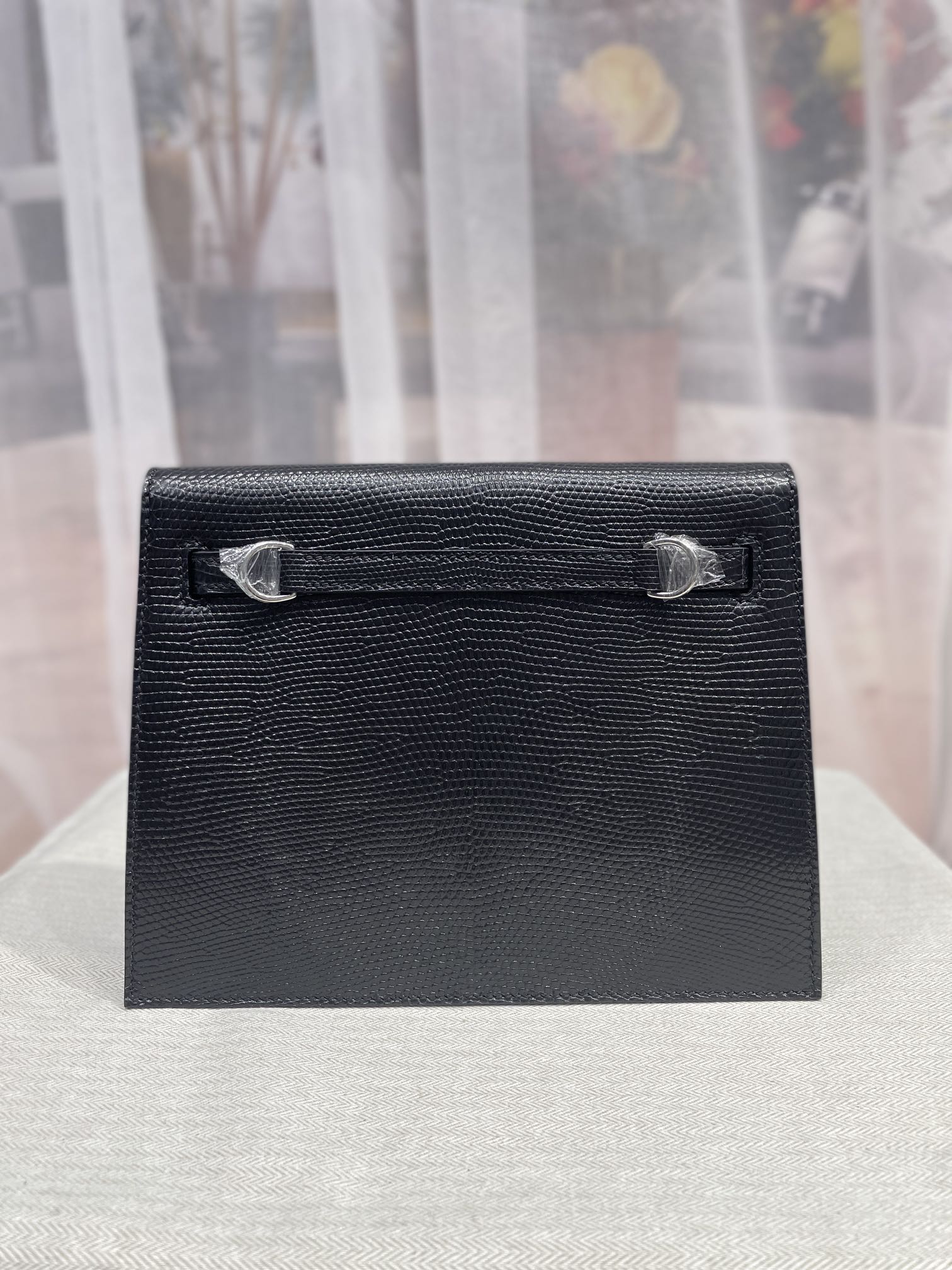 Hermes Kelly Danse Evercolor Bag In Black Lizard Leather